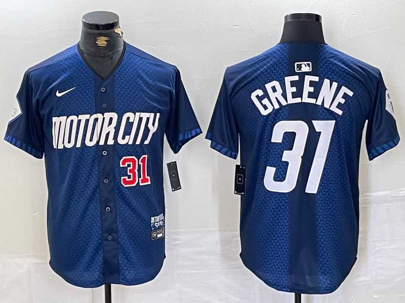 Mens Detroit Tigers #31 Riley Greene Number 2024 Navy City Connect Cool Base Limited Stitched Jersey